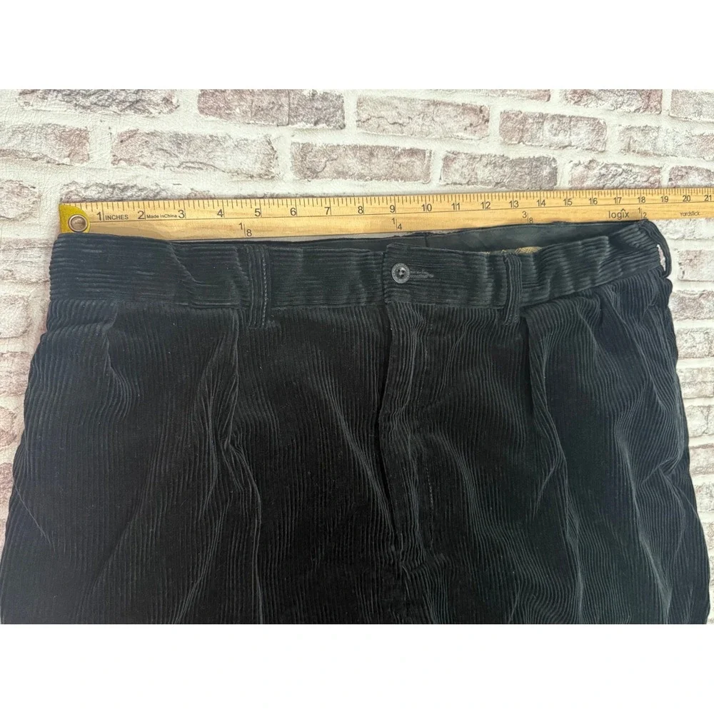 Polo Ralph Lauren Andrew Mens 38x32 Black Corduroy Pleated Baggy Wide Trousers